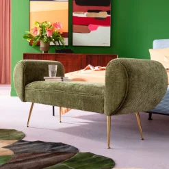 Sale KARE Design Ławka do przedpokoju zielona tapicerowana nogi złote 140 cm - KARE
