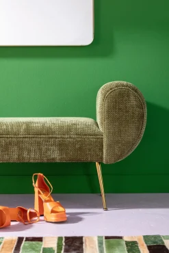 Sale KARE Design Ławka do przedpokoju zielona tapicerowana nogi złote 140 cm - KARE