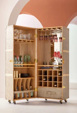 Fashion KARE Design Barek na kółkach West Coast 60x152 cm brązowy ekoskóra - KARE