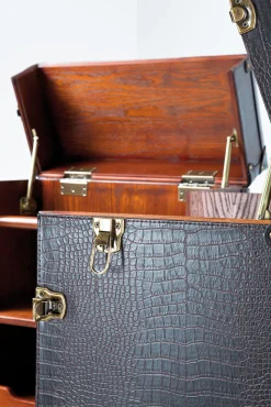 Outlet KARE Design Barek rozkładany skrzynia na kółkach czarno-brązowy 60x153 cm - KARE