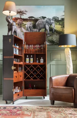 Outlet KARE Design Barek rozkładany skrzynia na kółkach czarno-brązowy 60x153 cm - KARE