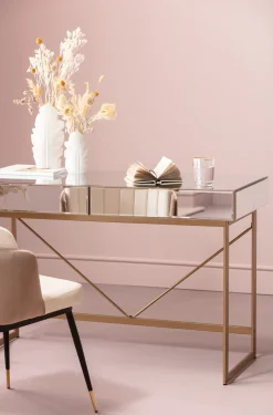 Outlet KARE Design Biurko lustrzane z szufladami glamour nogi złote 120x50 cm - KARE