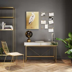 Outlet KARE Design Biurko lustrzane z szufladami glamour nogi złote 120x50 cm - KARE