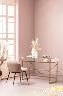 Outlet KARE Design Biurko lustrzane z szufladami glamour nogi złote 120x50 cm - KARE