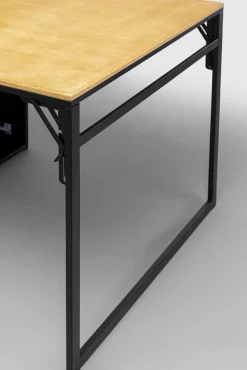 Fashion KARE Design Biurko składane z półkami drewno kauczukowe naturalne i stal czarna 106x117 cm - KARE