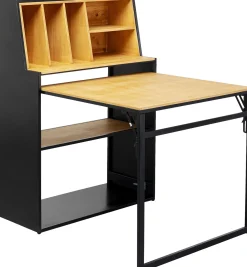 Fashion KARE Design Biurko składane z półkami drewno kauczukowe naturalne i stal czarna 106x117 cm - KARE