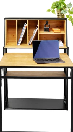 Fashion KARE Design Biurko składane z półkami drewno kauczukowe naturalne i stal czarna 106x117 cm - KARE