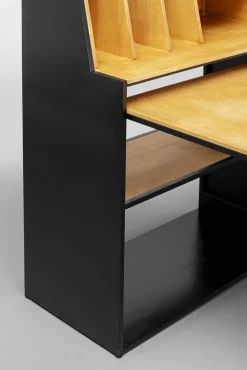 Fashion KARE Design Biurko składane z półkami drewno kauczukowe naturalne i stal czarna 106x117 cm - KARE