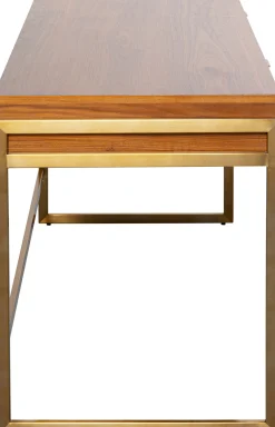 Hot KARE Design Biurko z 2 szufladami fornir orzechowy nogi złote stalowe 120x59 cm front efekt 3D - KARE