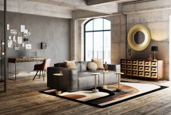 Hot KARE Design Biurko z 2 szufladami fornir orzechowy nogi złote stalowe 120x59 cm front efekt 3D - KARE