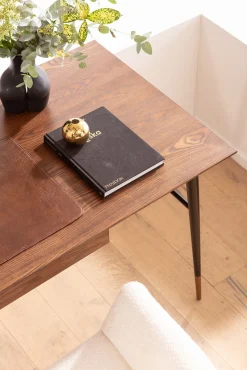 Online KARE Design Biurko z szufladą brązowe MDF 153x71 cm skóra naturalna - KARE