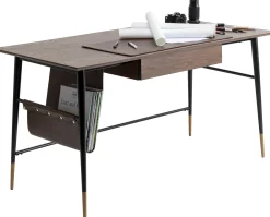 Online KARE Design Biurko z szufladą brązowe MDF 153x71 cm skóra naturalna - KARE