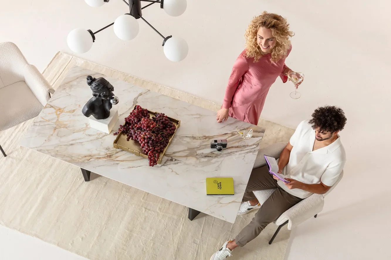 Clearance KARE Design Blat prostokątny z ceramiki nowoczesny biały ze wzorami 160x80 cm - KARE