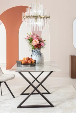 Clearance KARE Design Blat prostokątny z ceramiki nowoczesny biały ze wzorami 160x80 cm - KARE