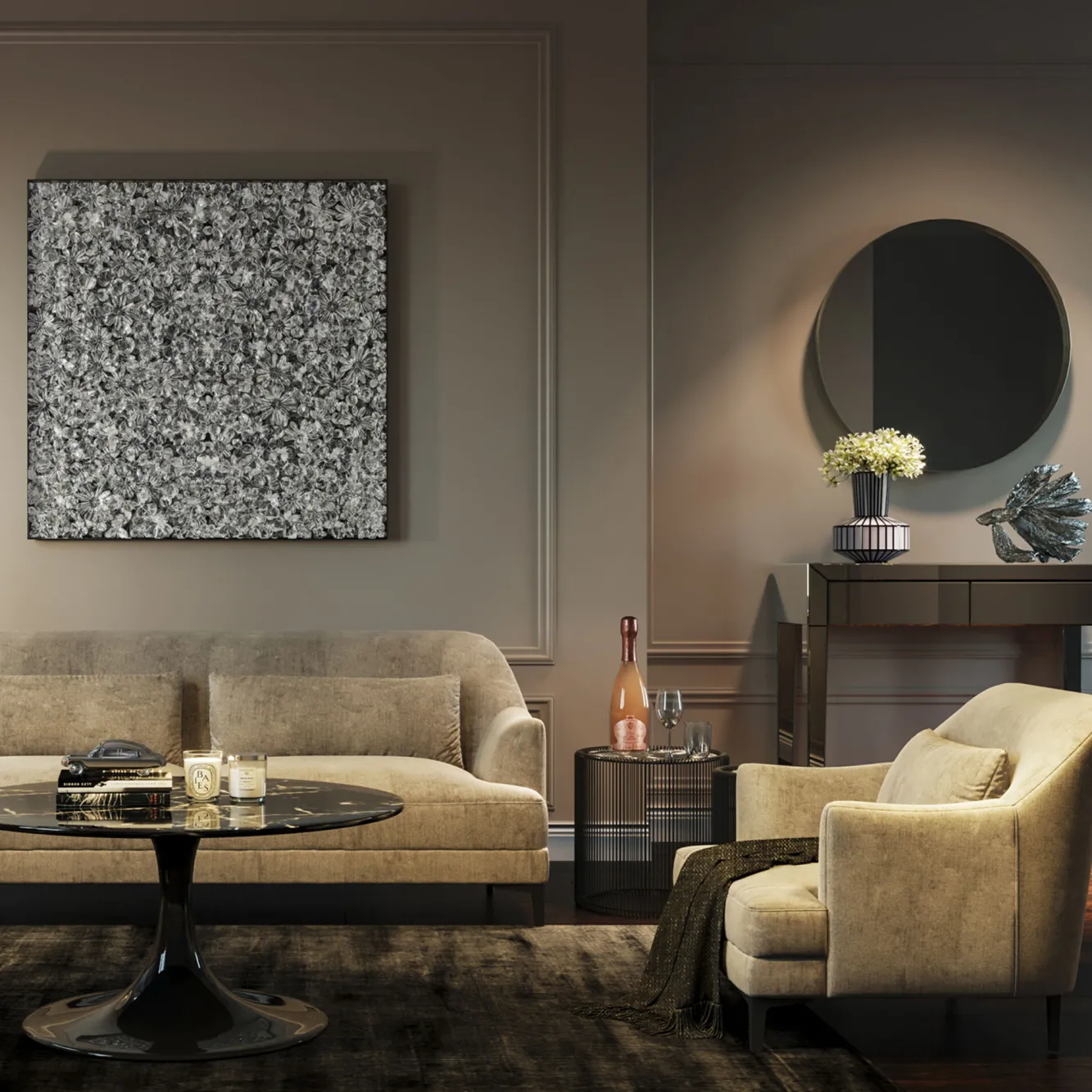 New KARE Design Dekoracja ścienna Frame Flower 100x100 cm srebrna - KARE