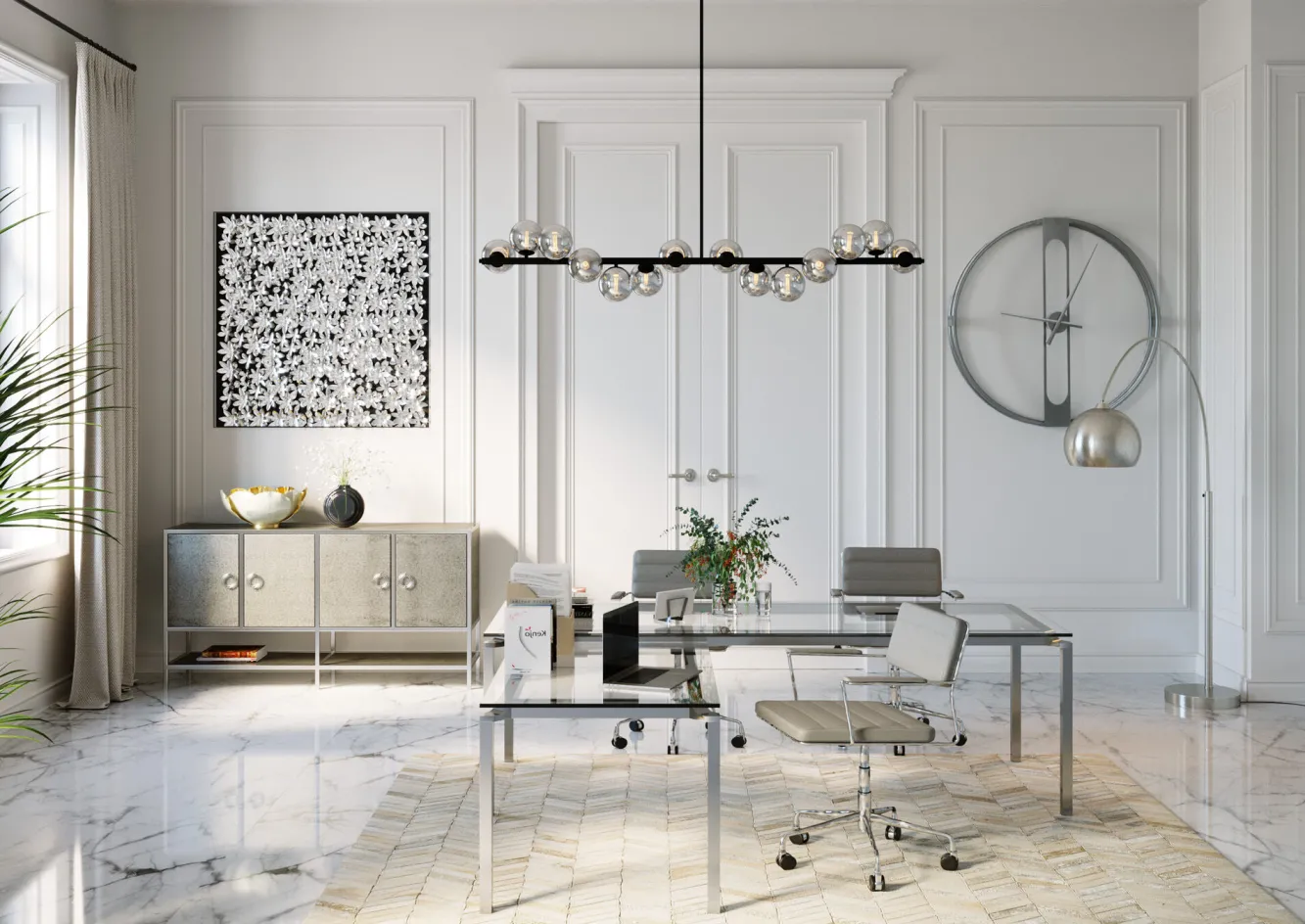 New KARE Design Dekoracja ścienna Frame Flower 100x100 cm srebrna - KARE