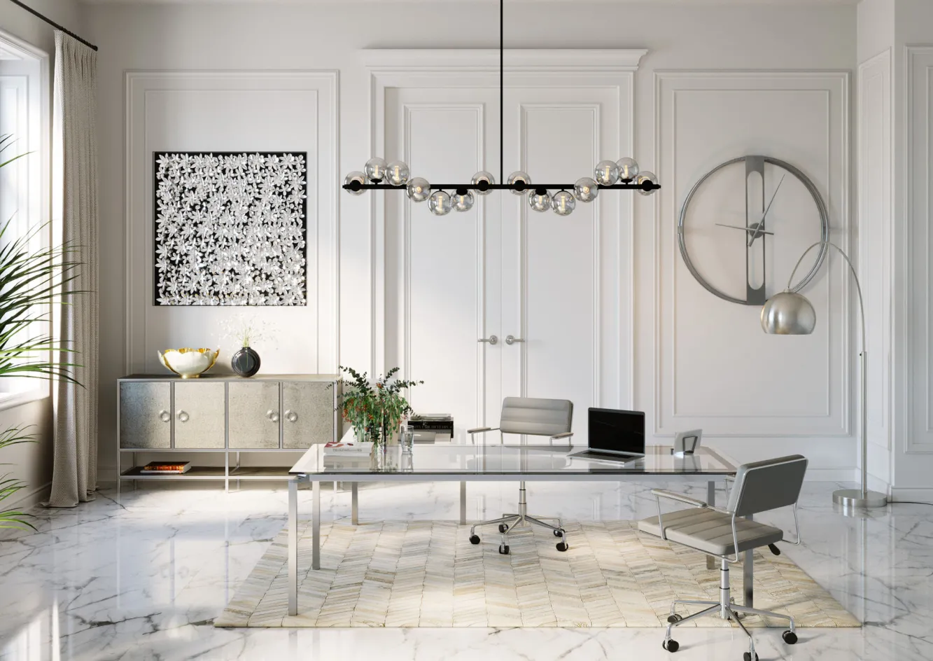 New KARE Design Dekoracja ścienna Frame Flower 100x100 cm srebrna - KARE