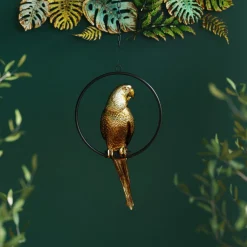 Outlet KARE Design Dekoracja wisząca Swinging Parrot 27x57 cm złota - KARE