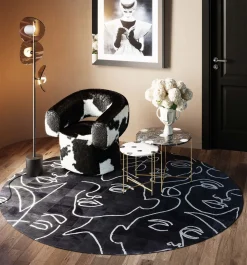 Best KARE Design Dywan czarny okrągły twarze skóra naturalna Ø250 cm - KARE