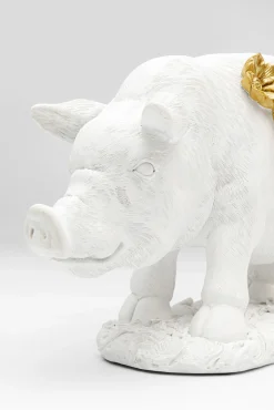 Clearance KARE Design Figurka dekoracyjna biała świnia i złote kwiaty 35x21 cm - KARE