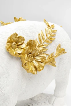 Clearance KARE Design Figurka dekoracyjna biała świnia i złote kwiaty 35x21 cm - KARE