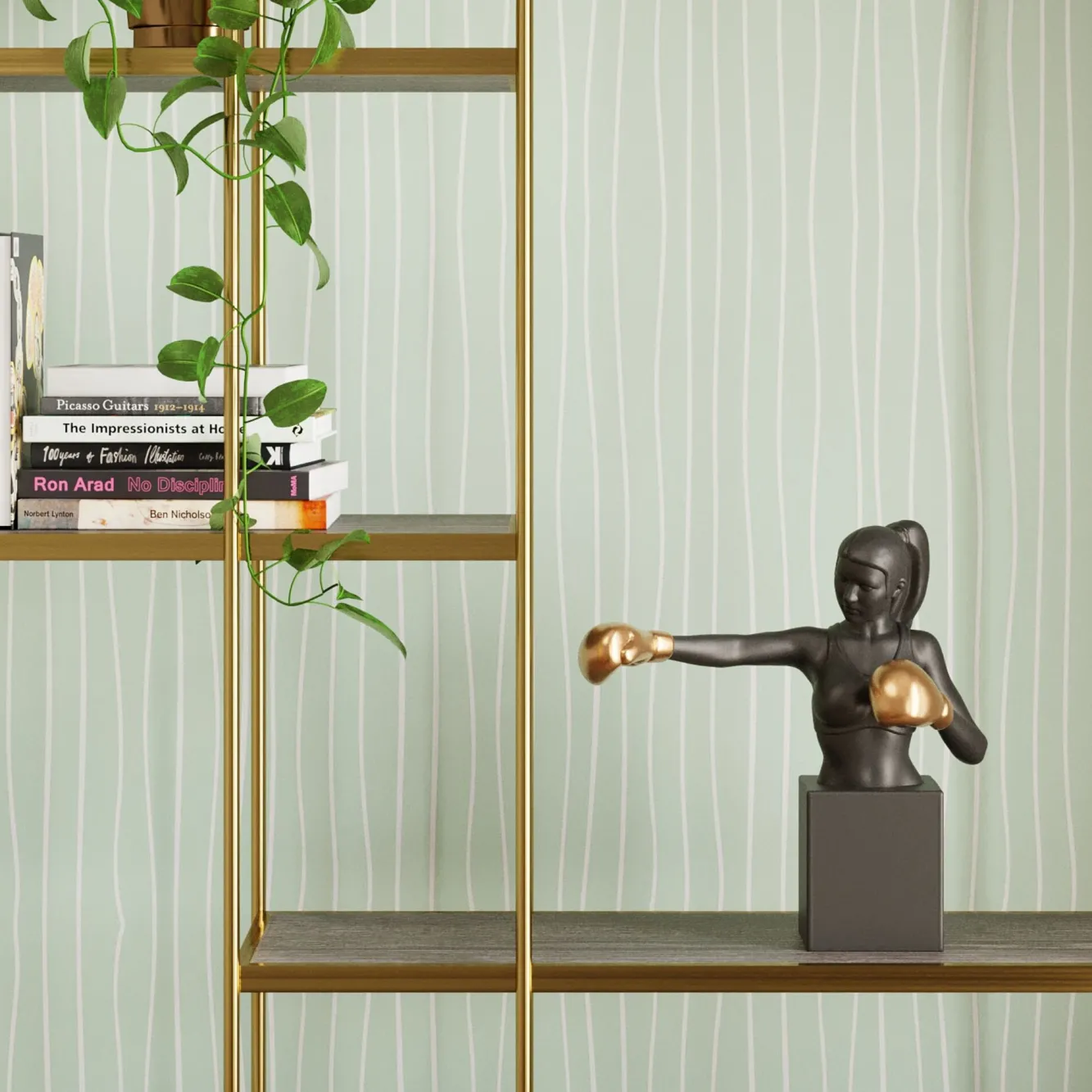 Outlet KARE Design Figurka dekoracyjna bokser złoto-czarna 25x40 cm - KARE