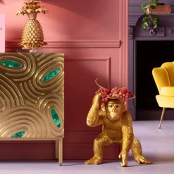 Fashion KARE Design Figurka dekoracyjna Butler Playing Chimp 45x52 cm złota - KARE