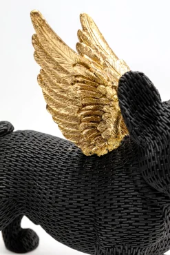 Discount KARE Design Figurka dekoracyjna piesek czarny anioł złote skrzydła 28x25 cm - KARE