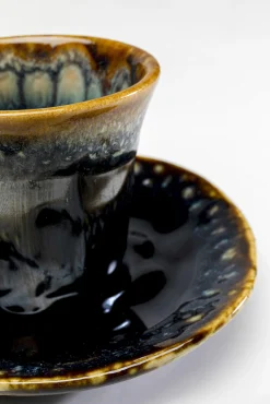 Hot KARE Design Filiżanka do espresso ze spodkiem kamionkowa ciemnoniebieska 88 ml - KARE