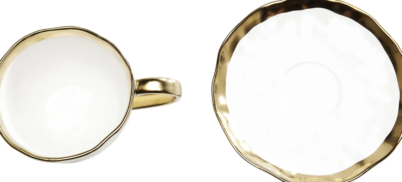 Online KARE Design Filiżanka ze spodkiem Bell 11x15 cm biało-złota - KARE