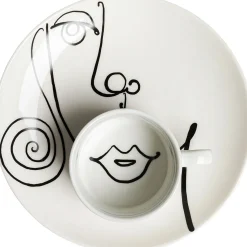 Clearance KARE Design Filiżanka ze spodkiem biała #2 wzory czarne 160 ml - KARE