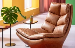Discount KARE Design Fotel brązowy pikowany skóra semianilinowa 86x96 cm - KARE