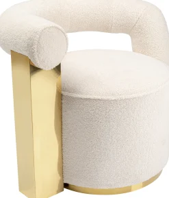 Clearance KARE Design Fotel do salonu glamour tkanina pluszowa biała podstawa złota 75x83 cm - KARE