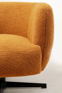 Sale KARE Design Fotel obrotowy brązowy tkanina pluszowa nogi czarne stalowe 77x75 cm - KARE