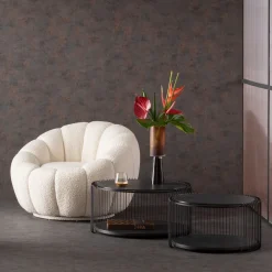 Clearance KARE Design Fotel obrotowy do salonu biały tkanina boucle 94x66 cm - KARE