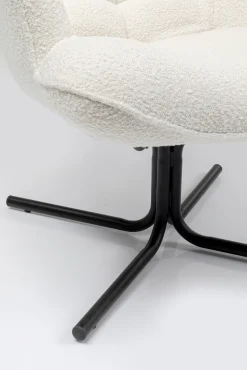 New KARE Design Fotel obrotowy do salonu tkanina boucle kremowa nogi czarne - KARE