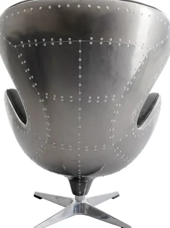 New KARE Design Fotel obrotowy loft aluminium kolor gunmetal i czarna tapicerka 82x106 cm - KARE