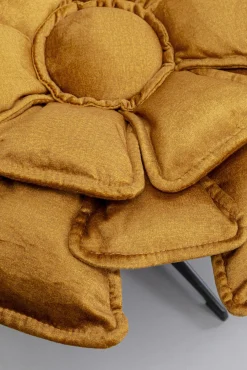 Fashion KARE Design Fotel obrotowy musztardowy z podnóżkiem podstawa czarna stalowa 82x80 cm - KARE