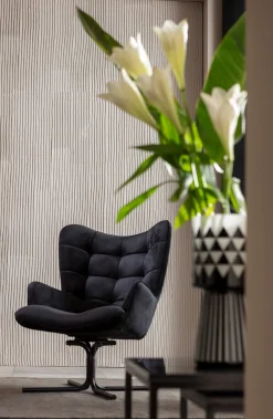 Best KARE Design Fotel obrotowy Oscar Velvet 82x95 cm czarny - KARE