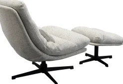 New KARE Design Fotel obrotowy z podnóżkiem jasnoszary podstawa czarna stalowa - KARE