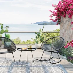 Best KARE Design Fotel ogrodowy bujany czarny nogi stalowe 73x85 cm - KARE