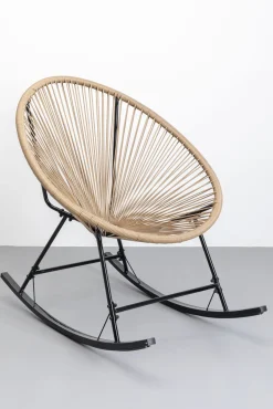 Sale KARE Design Fotel ogrodowy bujany naturalny nogi stalowe czarne 73x85 cm - KARE