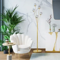 Outlet KARE Design Fotel welurowy nowoczesny beżowy muszelka nogi złote 83x77 cm - KARE