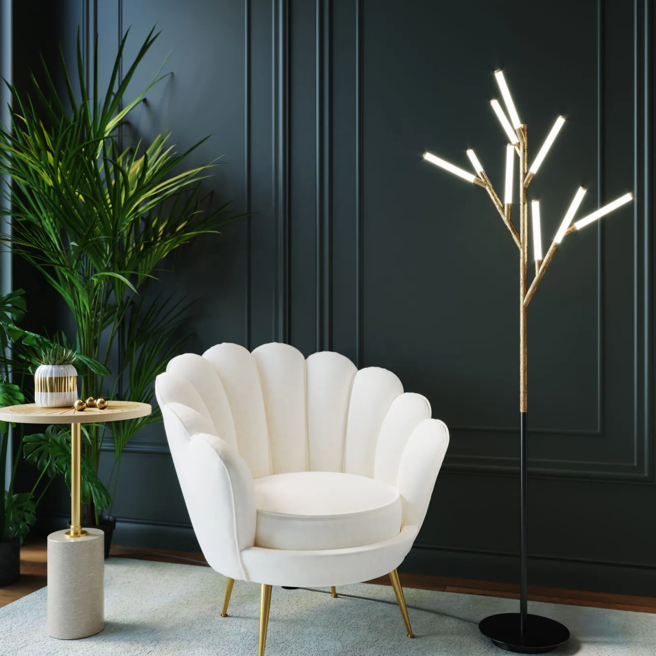 Outlet KARE Design Fotel welurowy nowoczesny beżowy muszelka nogi złote 83x77 cm - KARE