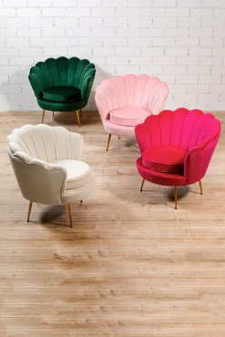 Outlet KARE Design Fotel welurowy nowoczesny beżowy muszelka nogi złote 83x77 cm - KARE