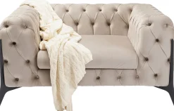 Hot KARE Design Fotel welurowy pikowany beżowy glamour nogi czarne 120x70 cm - KARE