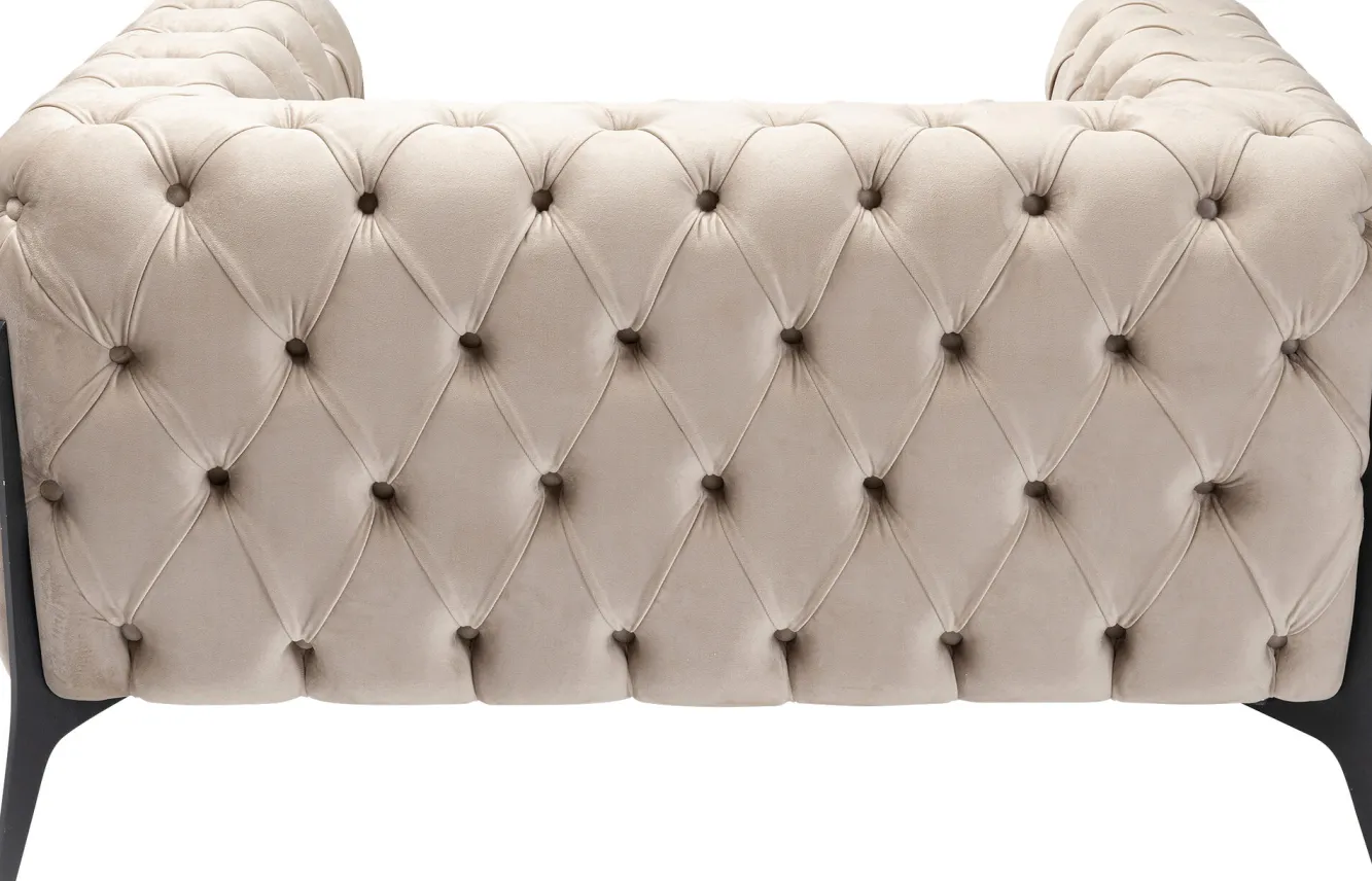 Hot KARE Design Fotel welurowy pikowany beżowy glamour nogi czarne 120x70 cm - KARE