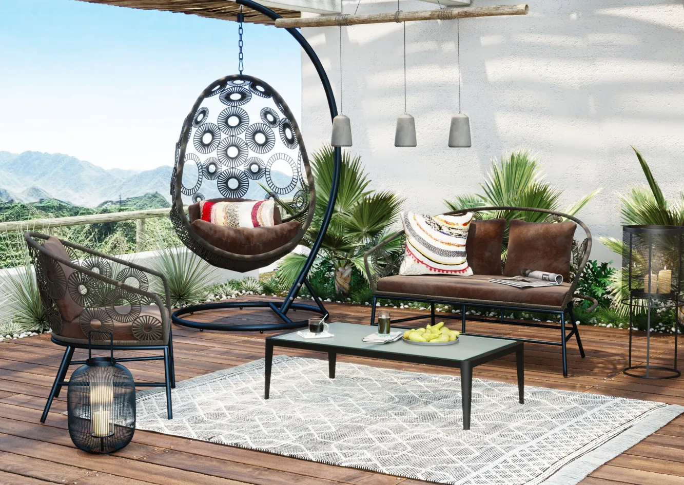 New KARE Design Fotel wiszący Ibiza 104x203 cm brązowy - KARE