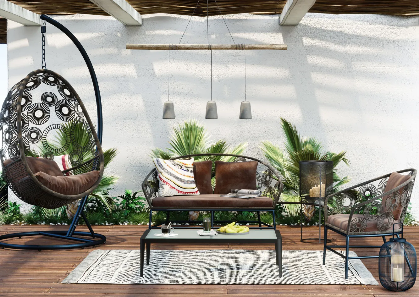 New KARE Design Fotel wiszący Ibiza 104x203 cm brązowy - KARE