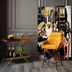 Hot KARE Design Hoker aksamitny żółty z oparciem i podłokietnikami 69 cm - KARE